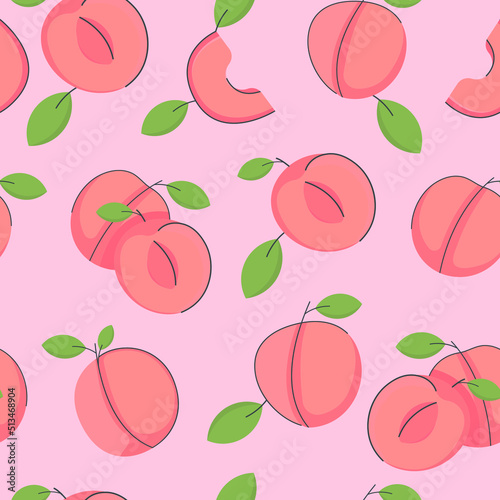 Seamless pattern with flat style. Print peach pink and green colors.
