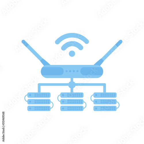Servers connected to the router. IOT and automation concept. Isolated. Vector.
