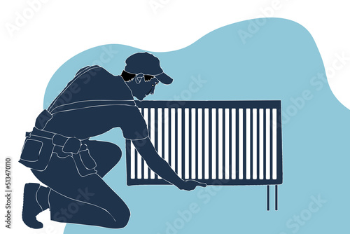 Service for repair and maintenance of air conditioners. Vector illustration in a flat style