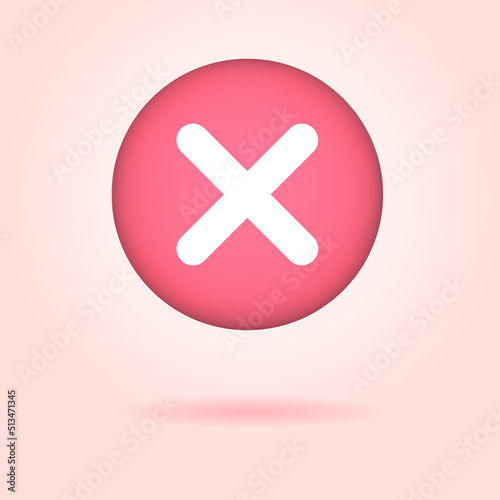 3D icon red cross mark button, incorrect or wrong mark. Vector illustration