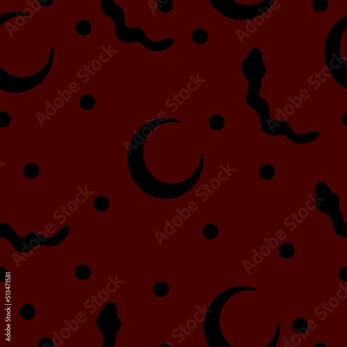 Celestial boho seamless pattern with hand drawn snakes in vector.