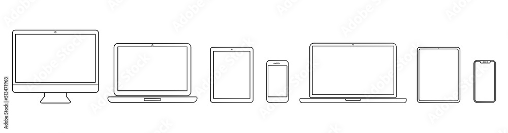 Set of Devices. Outline Style. Stock Vector Illustration Set of Devices. Outline Style. Stock Vector Illustration