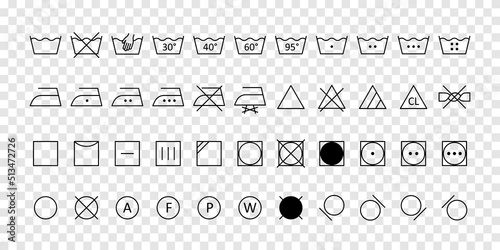 Laundry symbols expand paths on transparent background. Vector