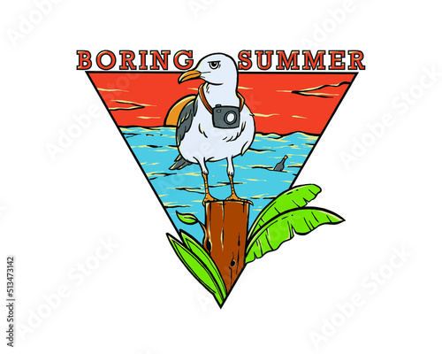 illustration of the boredom of cmanar birds in the summer sea