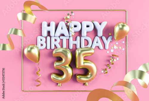 Happy Birthday 35 in Gold auf Rosa