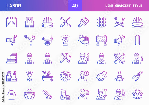 Labor icons set. Line Gradient set of vector. Can used for digital product, presentation, UI and many more.