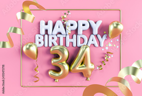 Canvas Print Happy Birthday 34 in Gold auf Rosa