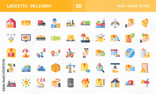 Logistics and Delivery icons set. Flat color set of vector. Can used for digital product, presentation, UI and many more.