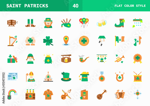 Saint Patrick icon set flat color of vector icons. Can used for digital product, presentation, UI and many more.