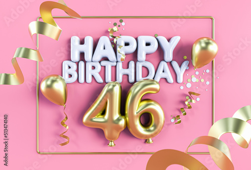 Canvas Print Happy Birthday 46 in Gold auf Rosa