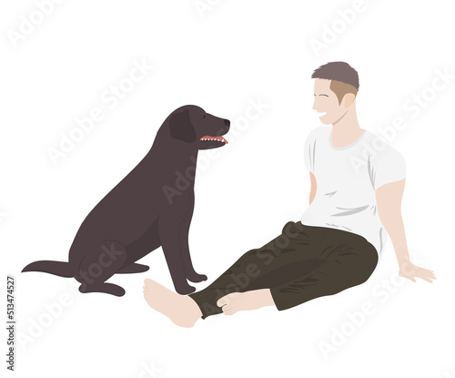 happy young man with pets. and care for animals vector illustration