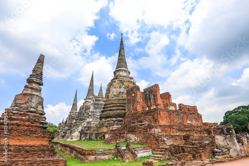 Phra Nakorn Si Ayutthaya,Thailand on July 8,2020:Beautiful pagodas and Ruins of Wat Phra Si Sanphet,Ayutthaya Historical Park © mickey_41