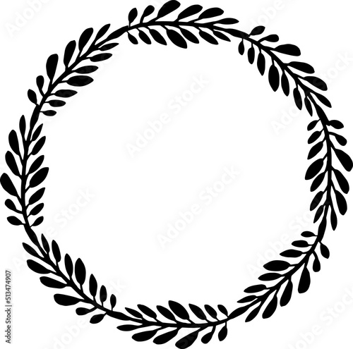 Vector floral leaves wreath isolated on white background. Round frame hand drawn herbal design for greeting card, invitation, your design.