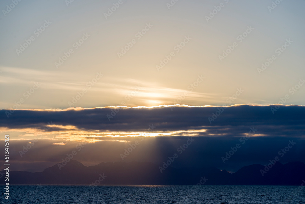 View of the Midnight Sun in the Norwegian Sea,