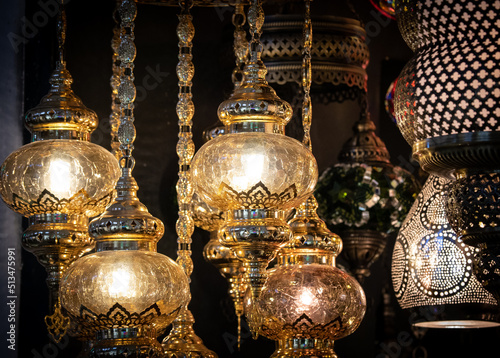 turkish mosaic lamps in a dark room