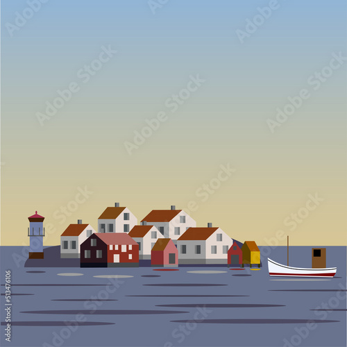 A fishing village in the swedish west coast archipelago. Vector Illustration