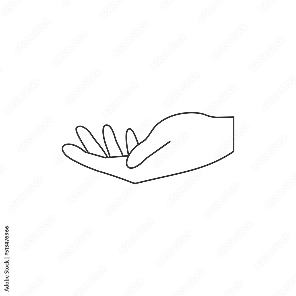 Vector hand brush icon with dark simple lines on a white background. The contour of the hand.