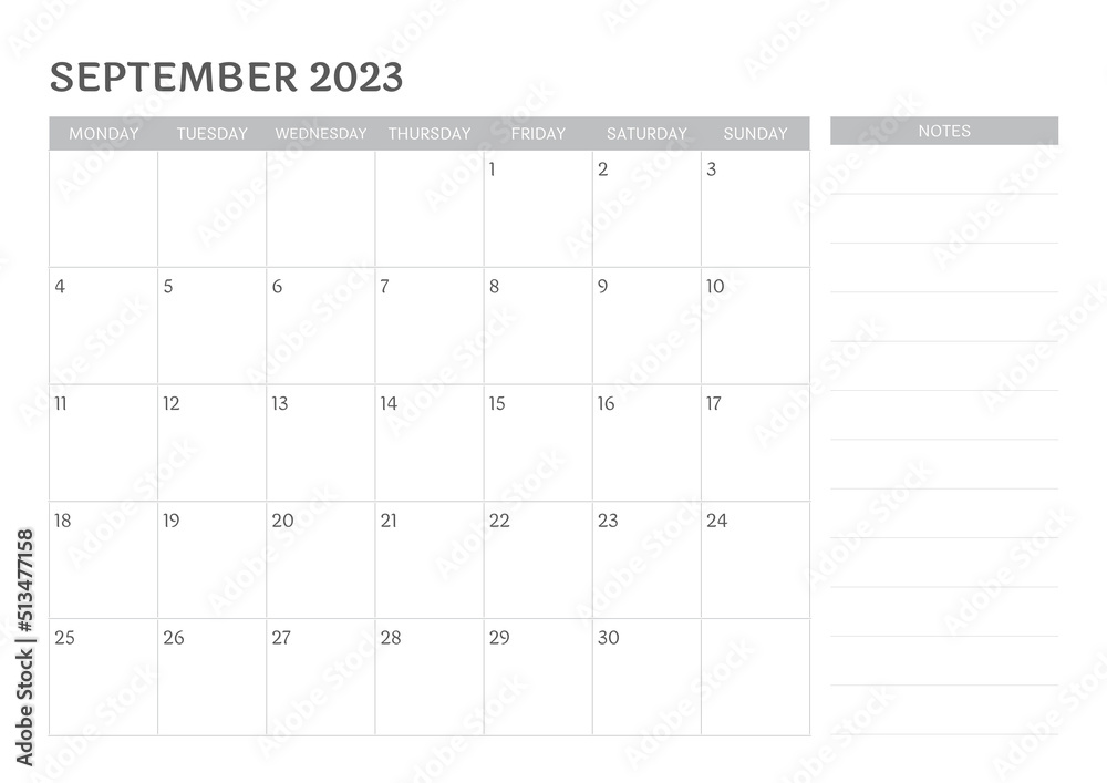 Simple Calendar September 2023 With Notes Stock Vector Adobe Stock simple-calendar-september-2023-with-notes-stock-vector-adobe-stock