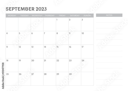 simple calendar September 2023 with notes