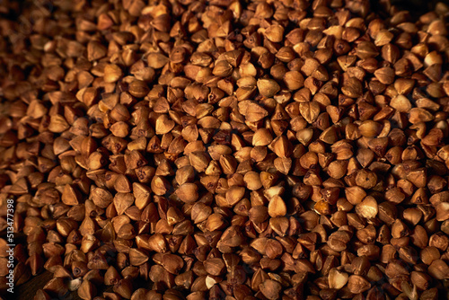 Close-up photo of buckwheat grains. Macro, texture.