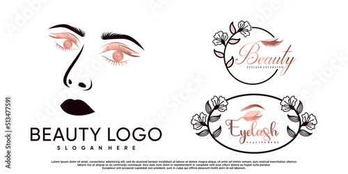 Set of beauty eyelash extension logo design with creative element Premium Vector