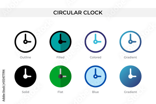 Circular Clock icon in different style. Circular Clock vector icons designed in outline, solid, colored, filled, gradient, and flat style. Symbol, logo illustration. Vector illustration