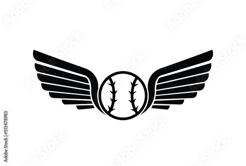 BaseBall and Wings Logo, Baseball Team Badge