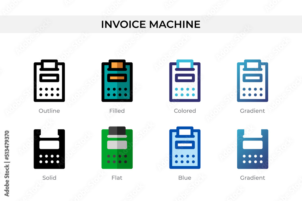 Invoice Machine icon in different style. Invoice Machine vector icons designed in outline, solid, colored, filled, gradient, and flat style. Symbol, logo illustration. Vector illustration Invoice Machine icon in different style. Invoice Machine vector icons designed in outline, solid, colored, filled, gradient, and flat style. Symbol, logo illustration. Vector illustration