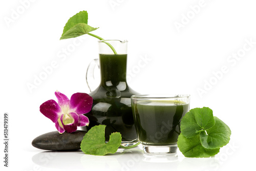 Gotu kola and juice isolated on white background. photo