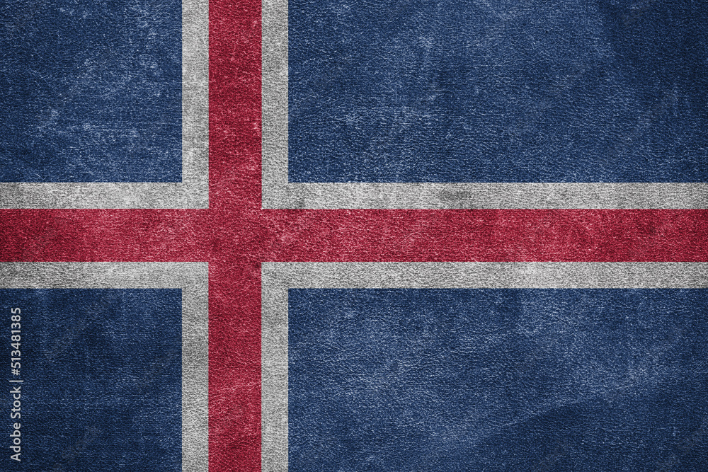 Fototapeta premium Old leather shabby background in colors of national flag. Iceland