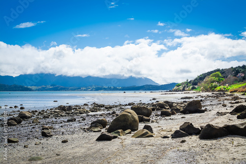 Desolated beach coastline between Koutu and Kauwhare points. Hokianga Harbour, Northland, New Zealand