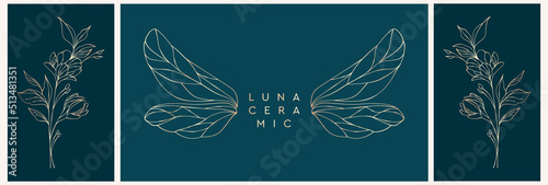 Dragonfly wings and butterfly logo templates in trendy linear style for jewelry for exclusive services and products, beauty and spa industry