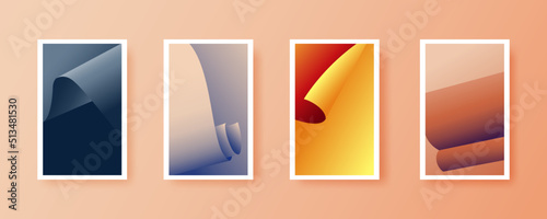 Curved corner paper vector design for poster and print background. Set of Scroll page curls in 3d for wallpaper. Collection of abstract paper in pastel color gradient.