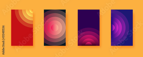 Set of abstract vector background of circles with spiral shapes and color gradations. Collection of stacked round lines for a minimalist futuristic design cover.