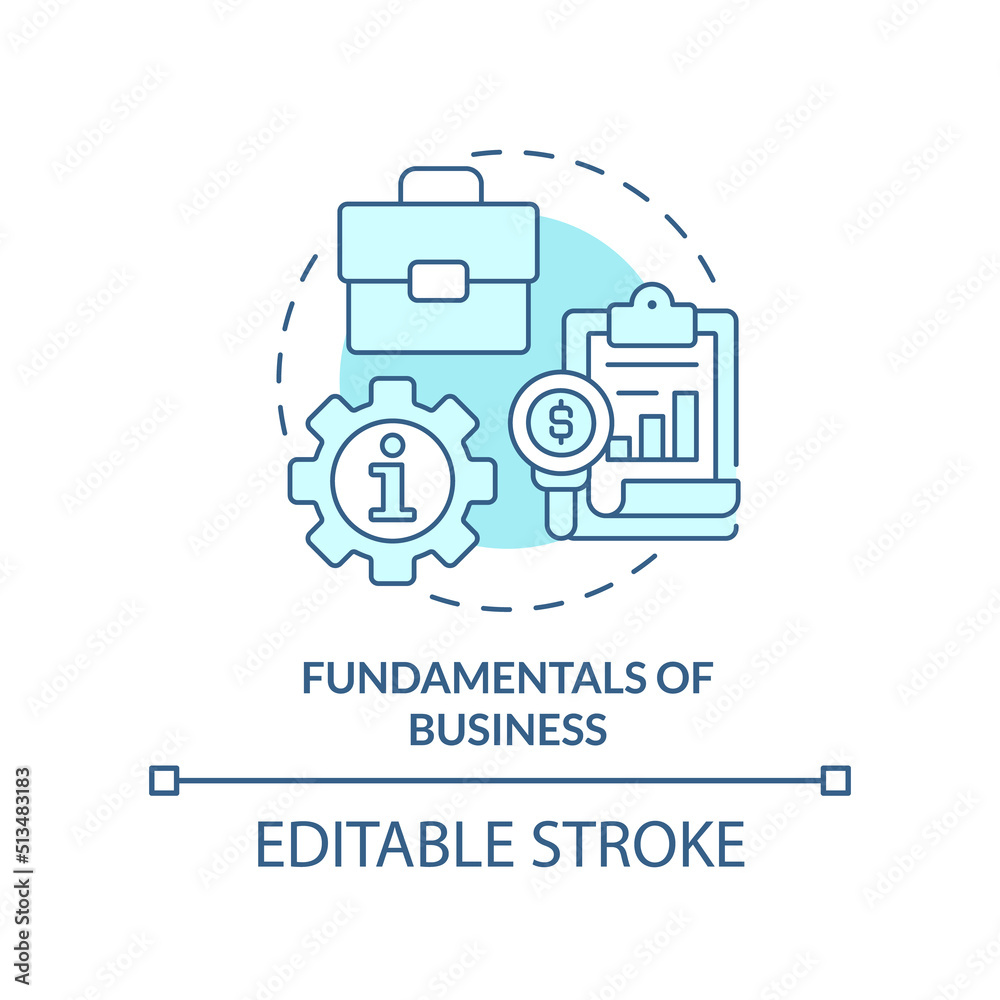 Fundamentals of business turquoise concept icon. Personal development abstract idea thin line illustration. Accounting. Isolated outline drawing. Editable stroke. Arial, Myriad Pro-Bold fonts used