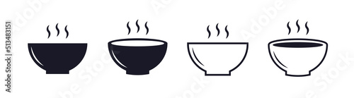 Soup bowl meal vector icon set photo