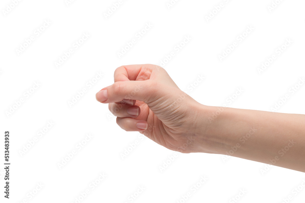 Woman hand isolated on a white background.