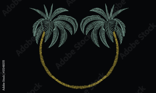 Palm tree line artworks design. Coconut trees for fashion, poster, batch, sticker and others uses. Hand sketch artwork. 