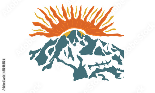 Mountain sunrise illustration. Outdoor adventure vector graphic for t shirt, poster and other uses. Mountain graphic landscape sketch vector.