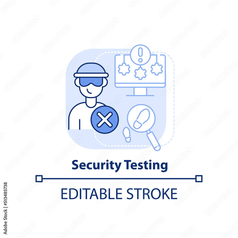 Security testing light blue concept icon. Physical security plan abstract idea thin line illustration. System protection. Isolated outline drawing. Editable stroke. Arial, Myriad Pro-Bold fonts used Security testing light blue concept icon. Physical security plan abstract idea thin line illustration. System protection. Isolated outline drawing. Editable stroke. Arial, Myriad Pro-Bold fonts used