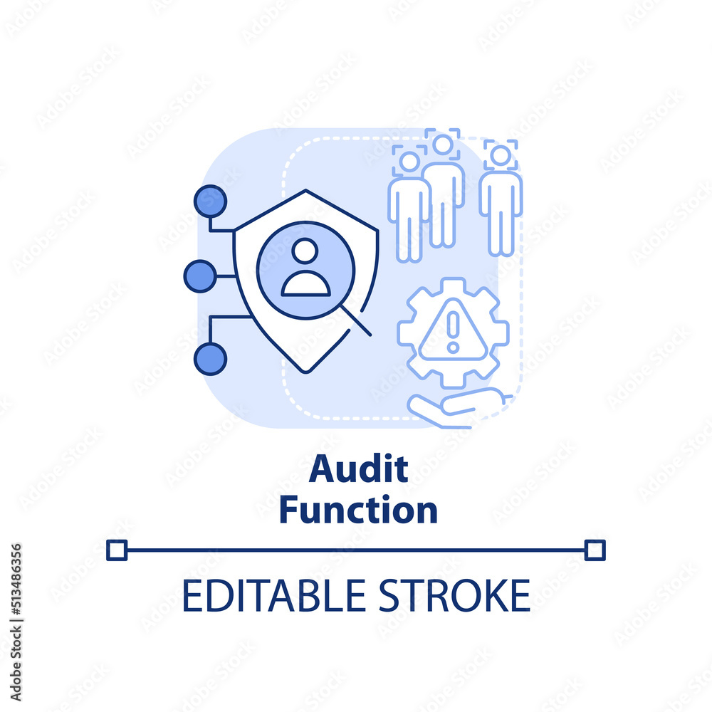 Audit function light blue concept icon. Identity management abstract idea thin line illustration. Monitor user behaviour. Isolated outline drawing. Editable stroke. Arial, Myriad Pro-Bold fonts used Audit function light blue concept icon. Identity management abstract idea thin line illustration. Monitor user behaviour. Isolated outline drawing. Editable stroke. Arial, Myriad Pro-Bold fonts used