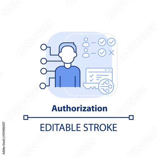 Authorization light blue concept icon. Identity management abstract idea thin line illustration. Computer security. Isolated outline drawing. Editable stroke. Arial, Myriad Pro-Bold fonts used