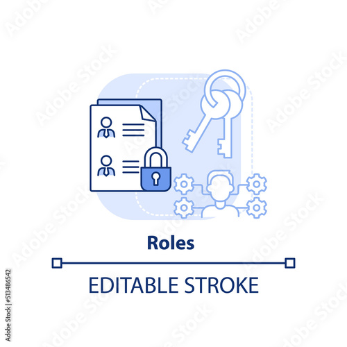 Roles light blue concept icon. Identity management capability abstract idea thin line illustration. Granted authorizations. Isolated outline drawing. Editable stroke. Arial, Myriad Pro-Bold fonts used