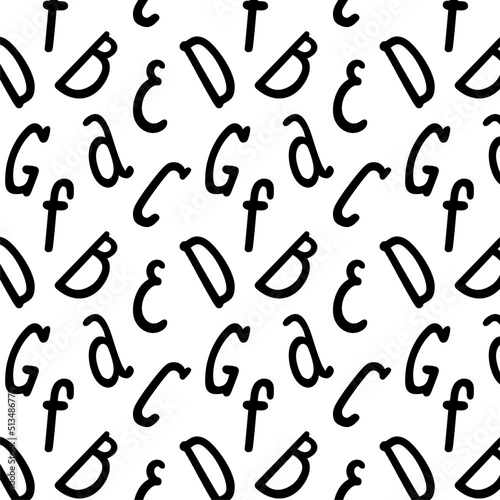 Pattern of black letters. Vector seamless style  cartoon typography.