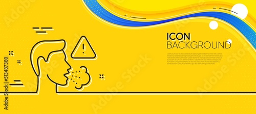 Cough line icon. Abstract yellow background. Coronavirus symptom sign. Flu, sneeze or pneumonie symbol. Minimal cough line icon. Wave banner concept. Vector