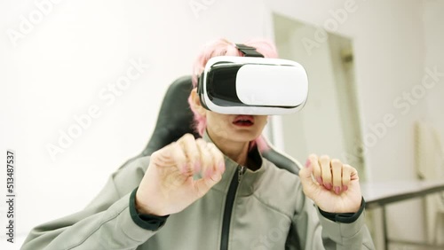 Female used VR Headset at Living Room