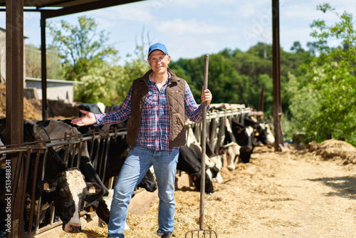 farmer cowboy at cow farm ranch