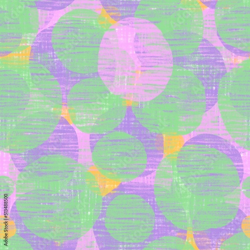 Abstract Colorful Seamless Pattern. Hand drawn illustration for modern fashion textile and fabric design, gift wrapping paper, wallpapers. Funky retro style background in green, purple, pink, yellow.