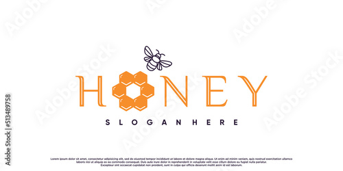 Creative honey bee animals logo design inspiration with hexagon style Premium Vector