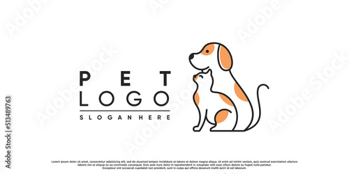 Dog and cat animals logo design for pet shop with line art style concept Premium Vector